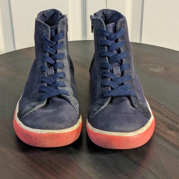 Mini Boden Canvas Suede High Top Sneakers Blue Neon Details Euro 37 US 5 - Picture 5 of 15